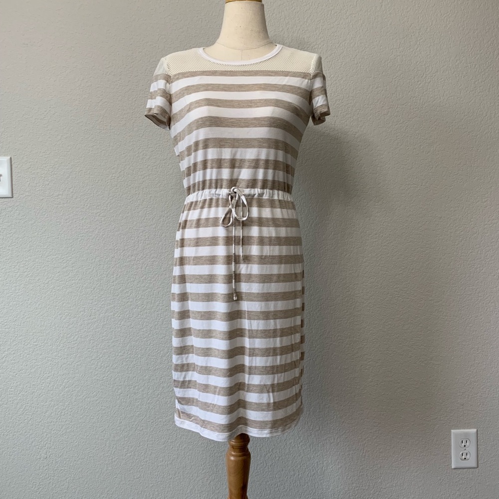 [Calvin Klein] Short Sleeve Mesh top Striped Dress